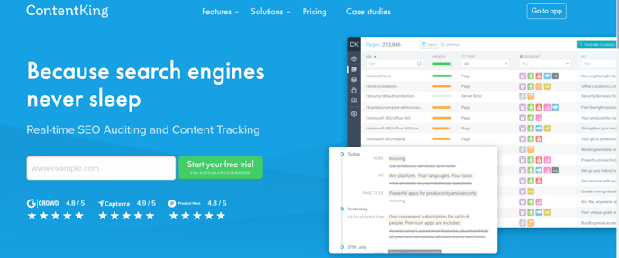 ContentKing platform track SEO performance and content ranking in real-time