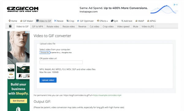 GIF converter website ezgif