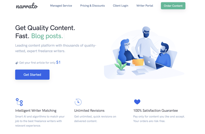 Narrato platform hire experienced freelance writers for quality content