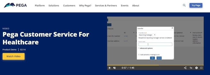Pega customer service for healthcare example