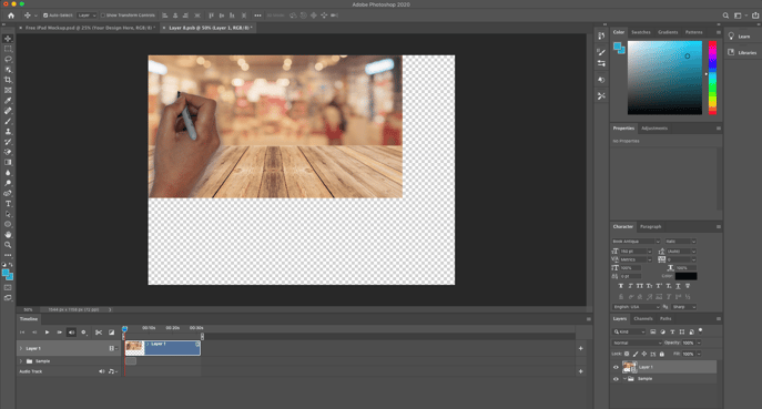 Photoshop realistic mockup clear the placeholder content and add new video layer from file