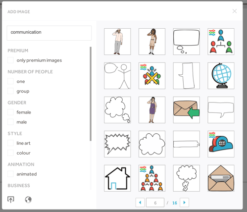 Search the VideoScribe image library for communication