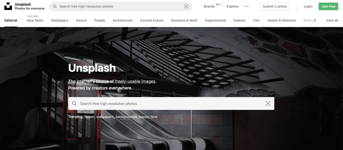 Unsplash website royalty free stock images