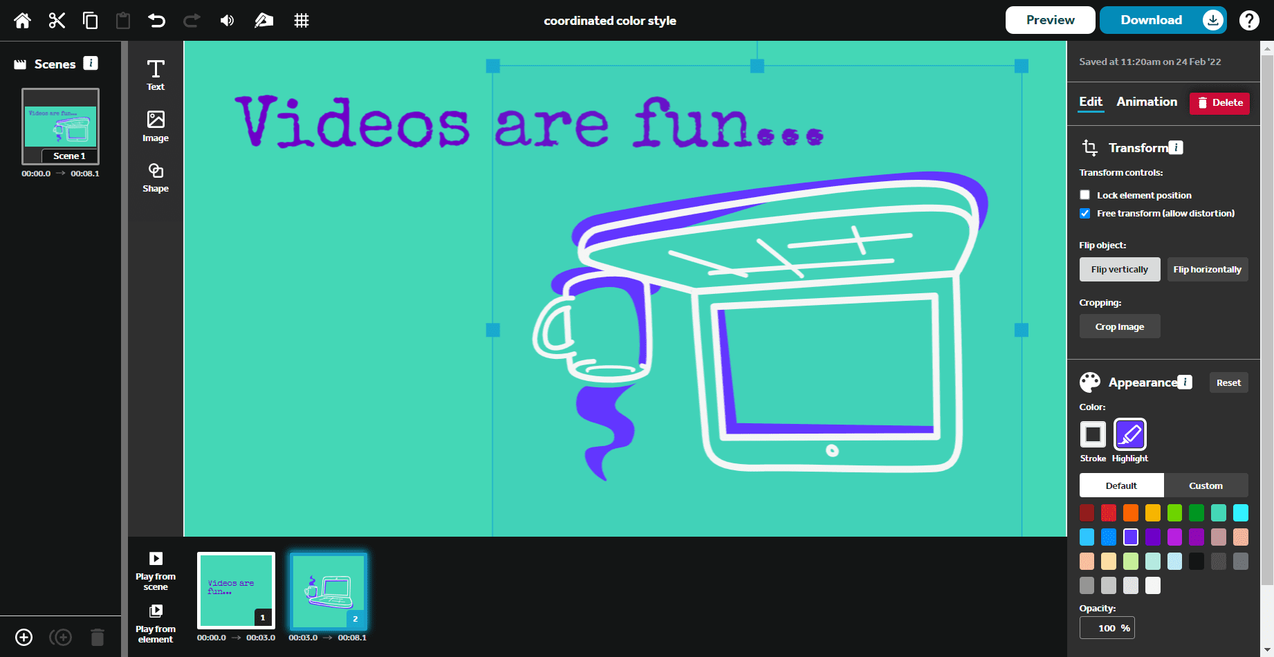 VideoScribe for browser flip image