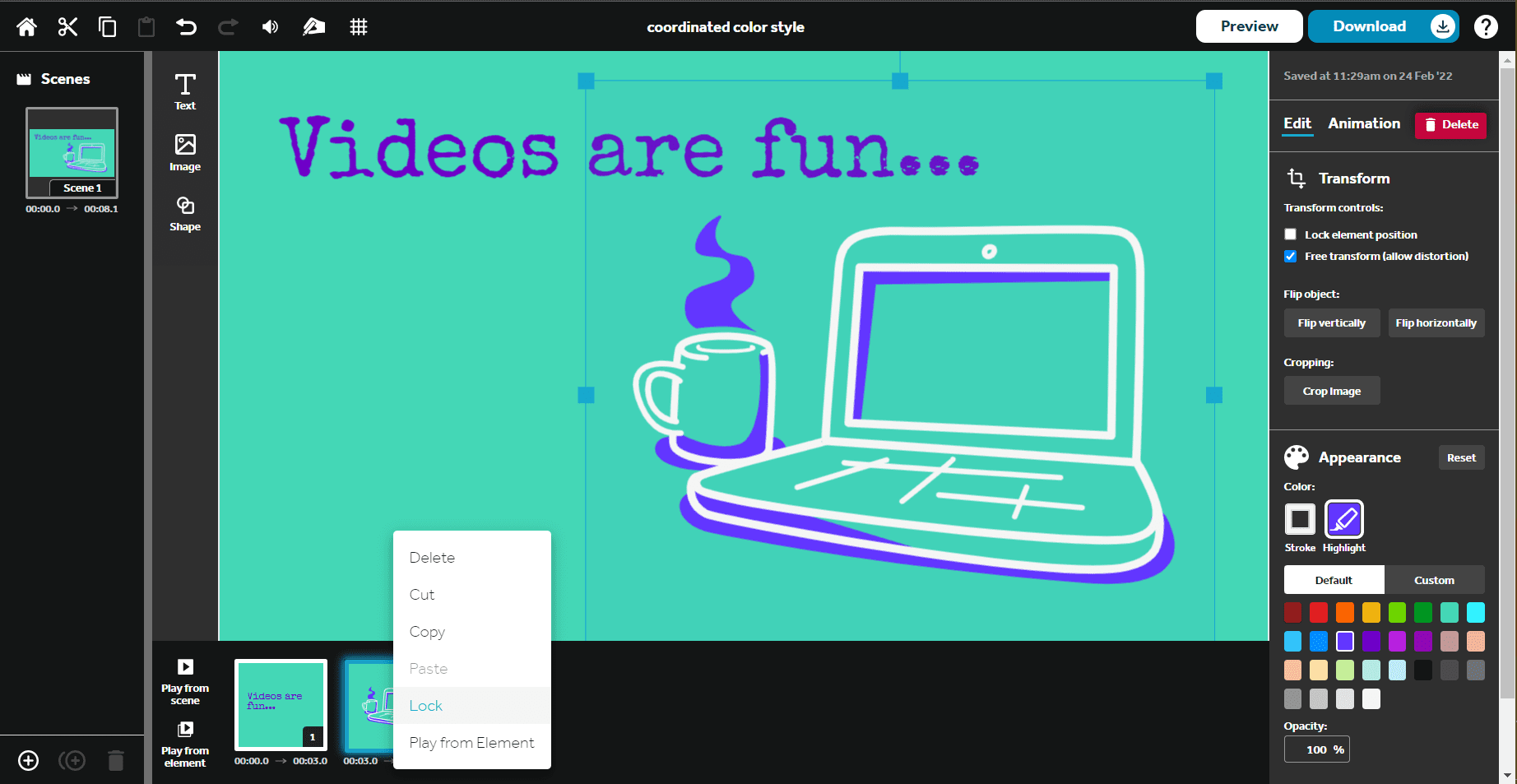 VideoScribe for browser lock element
