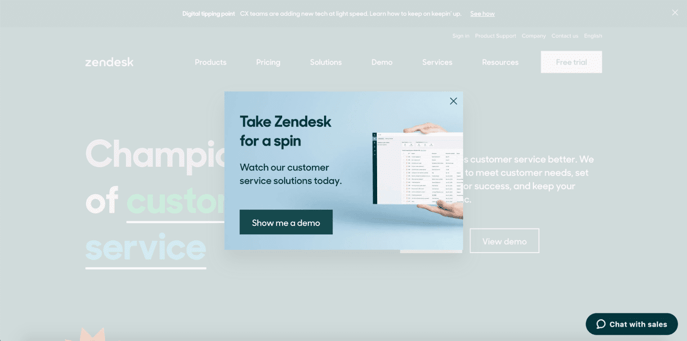exit-intent popup example Zendesk