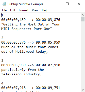 SubRip subtitle example