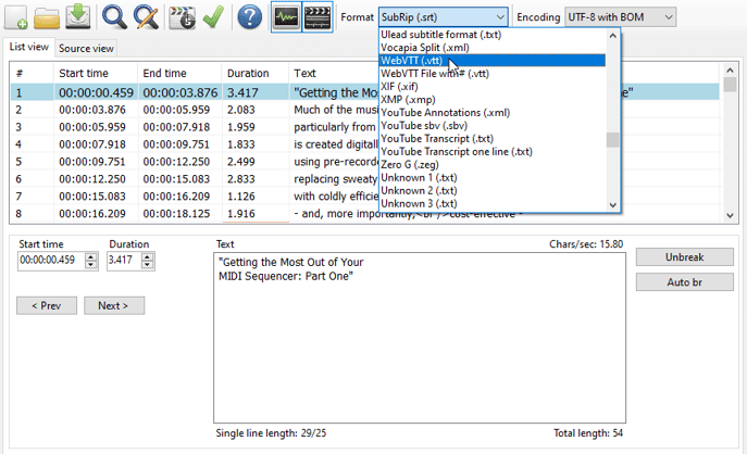 Subtitle Edit software convert file format