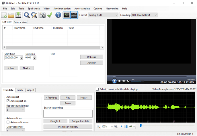 Subtitle Edit software